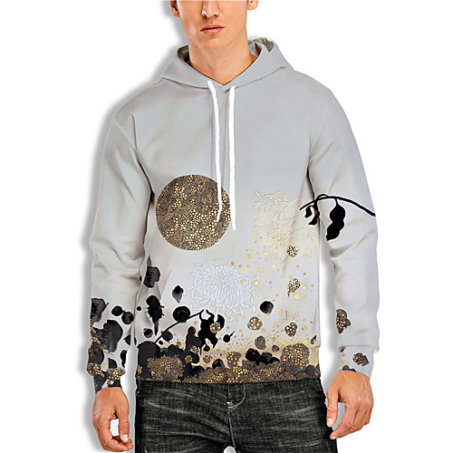 

Men's Pullover Hoodie Sweatshirt Graphic Prints Flower Print Daily Sports 3D Print 3D Print Casual Hoodies Sweatshirts Gray