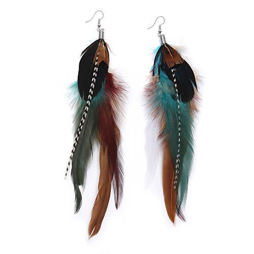 

Handmade Natural Feather Dangle Earrings Vintage Bohemian Multicolor Pheasant Feathers Earrings for Womens (js000058-4)