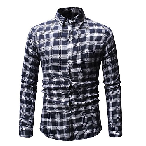 

Men's Shirt non-printing Lattice Long Sleeve Casual Tops Casual Soft Breathable Blue Gray Red