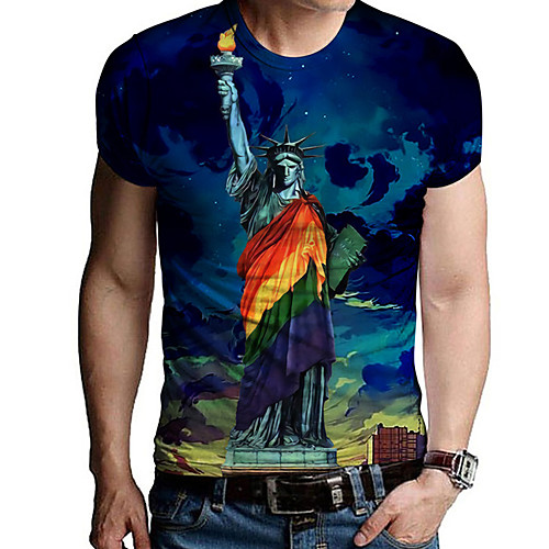 

Men's Unisex Tee T shirt Shirt 3D Print Graphic Prints Statue Print Short Sleeve Daily Tops Casual Designer Big and Tall Blue