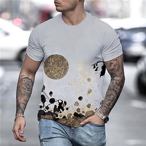 

Men's Unisex Tee T shirt Shirt 3D Print Floral Graphic Prints Print Short Sleeve Daily Tops Casual Designer Big and Tall Gray