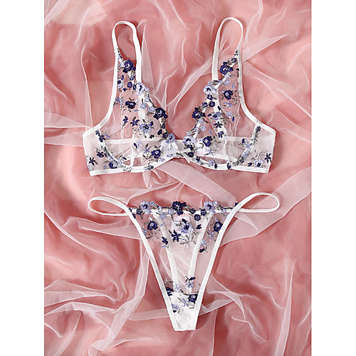 

Women's Sexy Lingerie Set Lace Bras Full Coverage Flower Lace Blue