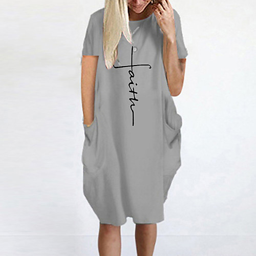 

Women's T Shirt Dress Tee Dress Knee Length Dress Blue Yellow Fuchsia Gray Green White Black Short Sleeve Letter Summer Round Neck Casual Oversized 2021 S M L XL XXL 3XL 4XL 5XL