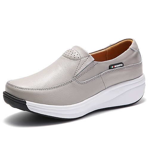 

Women's Loafers & Slip-Ons Flat Heel Round Toe Daily Leather Solid Colored Red Gray Black