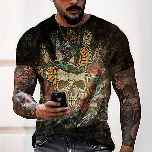

Men's Unisex Tee T shirt Shirt 3D Print Graphic Prints Skull Print Short Sleeve Daily Tops Casual Designer Big and Tall Black