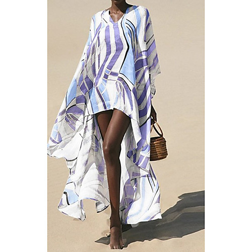 

Women's A Line Dress Maxi long Dress Blue Long Sleeve Print Summer Casual 2021 S M L XL XXL XXXL 4XL 5XL