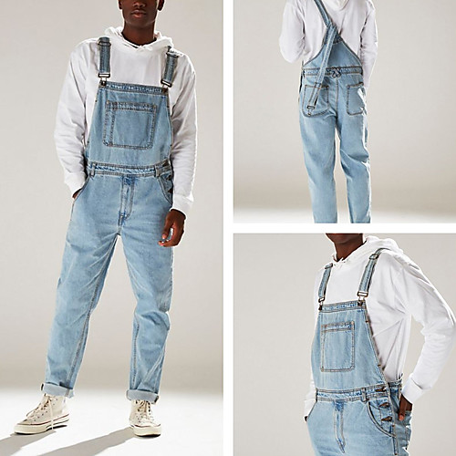 

Men's Stylish Casual / Sporty Streetwear Comfort Breathable Daily Sports Jeans Overalls Pants Solid Color Full Length Pocket Light Blue