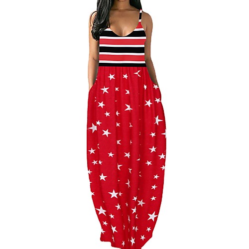 

Women's Strap Dress Maxi long Dress Striped red Gray Royal Blue Red Navy Blue Sleeveless Stars Spring Summer Casual 2021 S M L XL XXL XXXL 4XL 5XL
