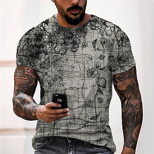 

Men's Unisex Tee T shirt Shirt 3D Print Plants Graphic Prints Leaves Print Short Sleeve Daily Tops Casual Designer Big and Tall Gray