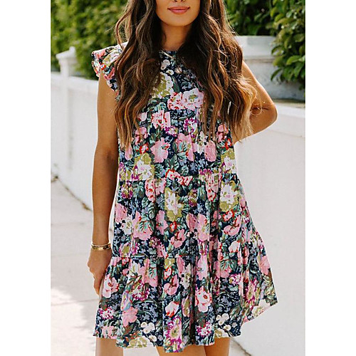 

Women's Strap Dress Short Mini Dress Photo Color Sleeveless Florals Floral Style Spring Summer Round Neck Casual 2021 S M L XL XXL XXXL