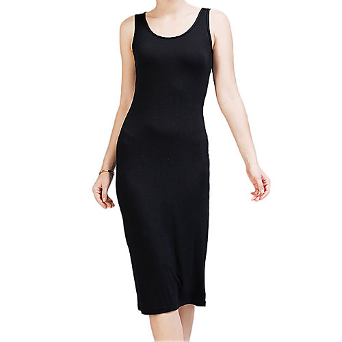 

Women's T Shirt Dress Tee Dress Knee Length Dress Black Sleeveless Solid Color Summer Casual Party Slim 2021 S M L