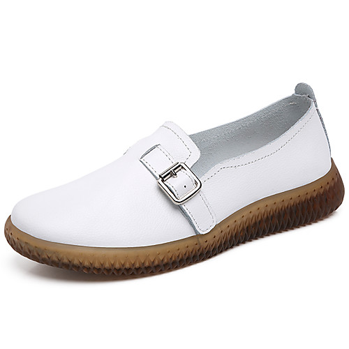 

Women's Loafers & Slip-Ons Flat Heel Round Toe Daily Leather Buckle Solid Colored Gray White Black