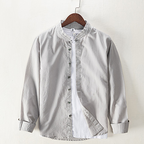 

Men's Shirt Solid Color Button-Down Long Sleeve Casual Tops Lightweight Casual Fashion Breathable Blue Gray White