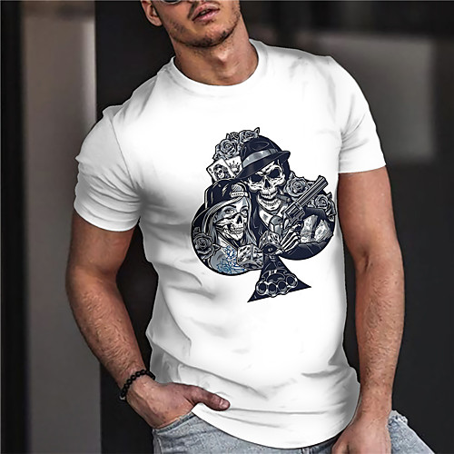 

Men's Unisex Tee T shirt Shirt Hot Stamping Graphic Prints Skull Print Short Sleeve Casual Tops Cotton Basic Designer Big and Tall White