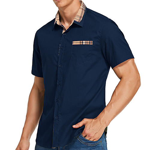 

Men's Shirt Plaid Button-Down Short Sleeve Street Tops Cotton Business Casual Breathable Comfortable Gray Green White