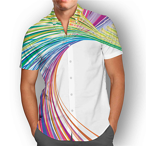 

Men's Shirt 3D Print Linear Plus Size 3D Print Button-Down Short Sleeve Street Tops Casual Fashion Breathable Comfortable Green / Sports