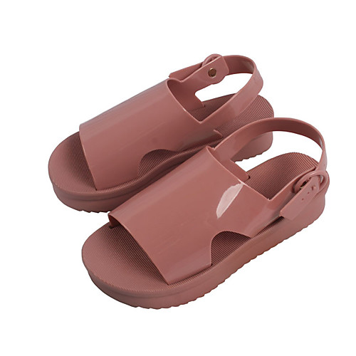 

Women's Sandals Flat Heel Round Toe Open Toe Daily Home PVC Buckle Solid Colored Color Block Almond Dark Brown Pink