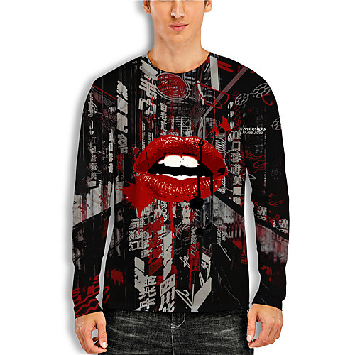 

Men's Unisex Tee T shirt Shirt 3D Print Graphic Prints Mouth Print Long Sleeve Daily Tops Casual Designer Big and Tall Black