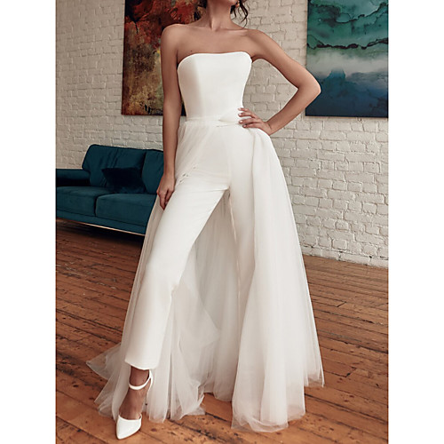 

Women's Elegant Sexy Party Wedding Stage 2021 White Jumpsuit Solid Color Button