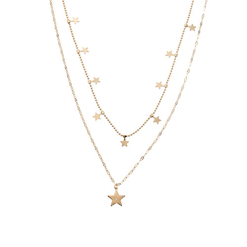 

lureme Multilayer Pendant Necklace 14K Gold Stainless Steel Simle face/Snowflake/Horn/Star/Heart(nl006251-5)