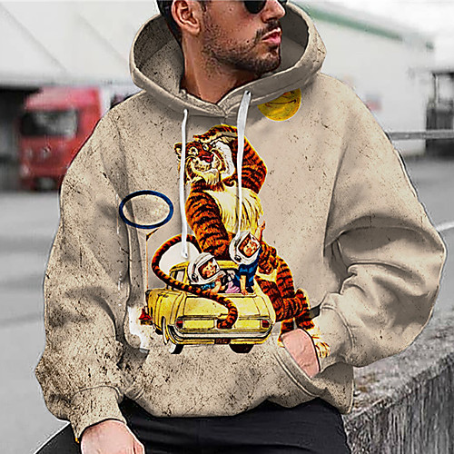 

Men's Unisex Hoodie Graphic Prints Tiger Print Daily Sports 3D Print 3D Print Casual Hoodies Sweatshirts Khaki