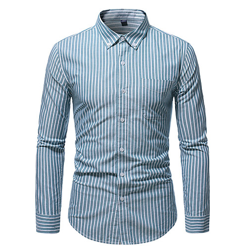 

Men's Shirt non-printing Striped Long Sleeve Work Tops 100% Cotton Business Blue Green