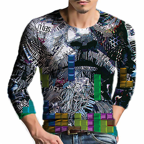 

Men's Unisex Tee T shirt Shirt 3D Print Lattice Graphic Prints Print Long Sleeve Daily Tops Casual Designer Big and Tall Gray