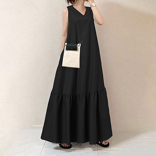 

Women's Loose Maxi long Dress Light Blue Green Black Sleeveless Solid Color Spring Summer Casual 2021 S M L XL XXL XXXL