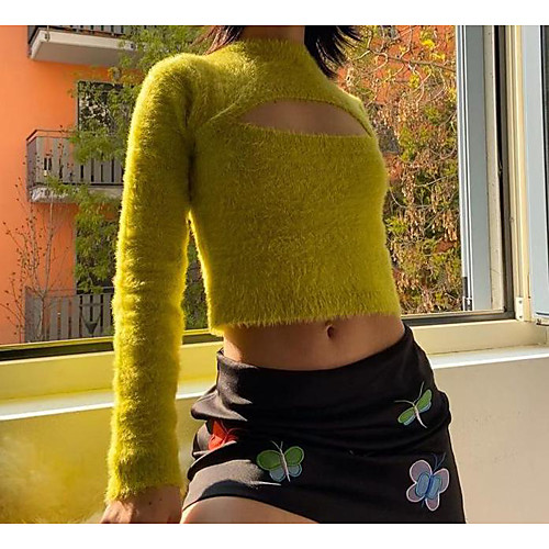 

Women's Solid Color Pullover Long Sleeve Sweater Cardigans Collar Avocado Green