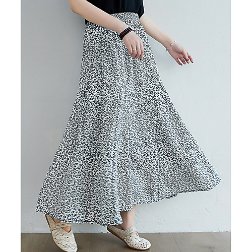 

Women's Holiday Vacation Basic Streetwear Maxi Skirts Floral / Botanical Print Yellow White Black