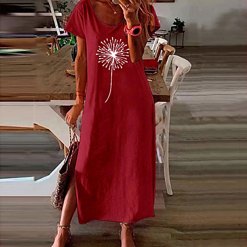 

Women's Shift Dress Maxi long Dress Green Black Red Short Sleeve Floral Print Fall Summer Round Neck Elegant 2021 S M L XL XXL