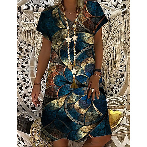 

Women's T Shirt Dress Tee Dress Knee Length Dress Black Short Sleeve Floral Print Print Summer V Neck Casual Holiday 2021 S M L XL XXL 3XL