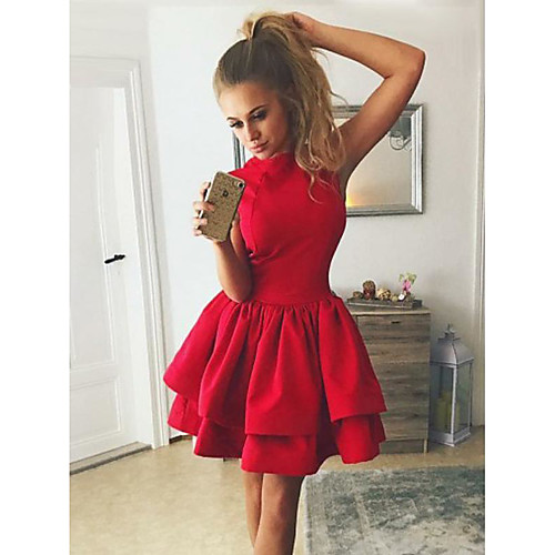 

A-Line Minimalist Sexy Engagement Cocktail Party Dress Jewel Neck Sleeveless Short / Mini Stretch Fabric with Tier 2021
