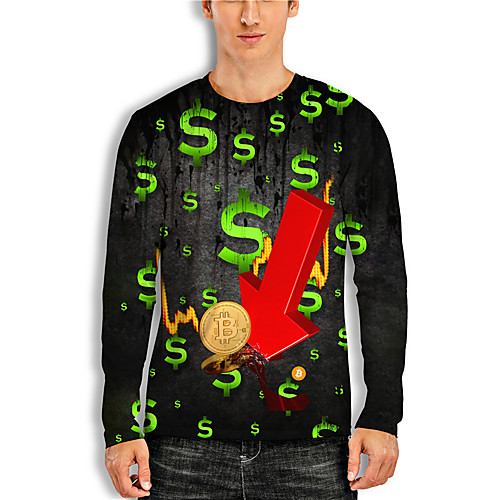 

Men's Unisex Tee T shirt Shirt 3D Print Graphic Prints Bitcoin Print Long Sleeve Daily Tops Casual Designer Big and Tall Black