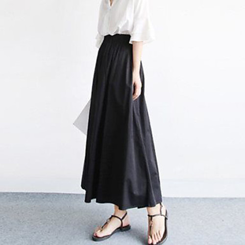 

Women's Vacation Tea Party Basic Streetwear Maxi Skirts Solid Colored Pleated Army Green Khaki Black