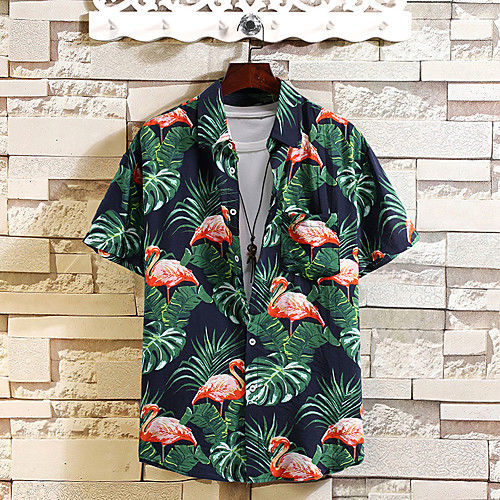 

Men's Shirt Graphic Short Sleeve Casual Tops Hawaiian Navy Blue