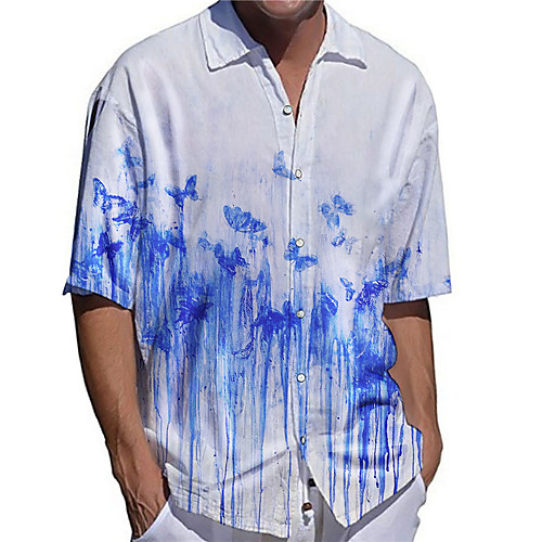 

Men's Shirt 3D Print Butterfly Animal Plus Size 3D Print Button-Down Short Sleeve Casual Tops Casual Fashion Breathable Comfortable Blue / Sports
