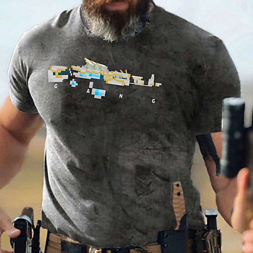 

Men's Unisex Tee T shirt Shirt Hot Stamping Graphic Prints Weapon Plus Size Zero two Print Short Sleeve Casual Tops Cotton Basic Designer Big and Tall Gray