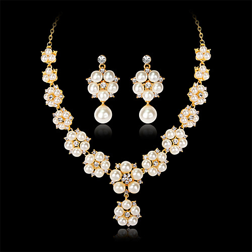 

Women's Jewelry Set Bridal Jewelry Sets Tassel Fringe Flower Precious Fashion Imitation Pearl Gold Plated Earrings Jewelry Gold For Christmas Wedding Party Evening Gift Formal 1 set