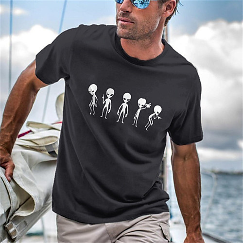 

Men's Unisex Tee T shirt Shirt Hot Stamping Graphic Prints Alien Short Sleeve Casual Tops Cotton Basic Fashion Designer Big and Tall Gray White Black