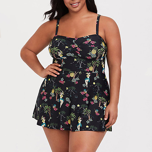 

Women's One Piece Swim Dress Swimsuit Open Back Print Floral Black Swimwear Camisole Strap Bathing Suits New Casual Vacation