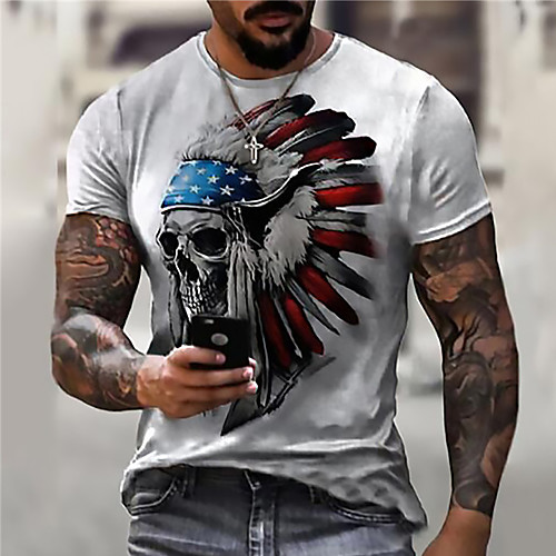 

Men's Unisex Tee T shirt Shirt 3D Print Graphic Prints Skull Print Short Sleeve Daily Tops Casual Designer Big and Tall Light gray