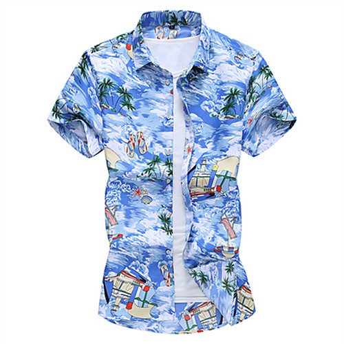 

Men's Shirt Graphic Short Sleeve Daily Tops Casual Royal Blue