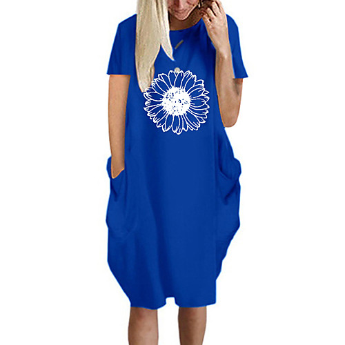 

Women's T Shirt Dress Tee Dress Knee Length Dress Blue Yellow Fuchsia Gray Green White Black Short Sleeve Floral Summer Round Neck Casual Oversized 2021 S M L XL XXL 3XL 4XL 5XL