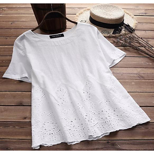 

Women's Plus Size Tops Blouse Shirt Solid Color Short Sleeve Round Neck Spring Blue color Yellow Green Big Size L XL XXL XXXL 4XL