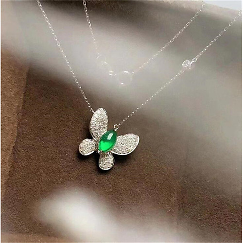 

Women's Green Synthetic Emerald Pendant Necklace Bow Butterfly Fashion Copper Silver 45 cm Necklace Jewelry 1pc For Anniversary Party Evening Birthday Party Festival