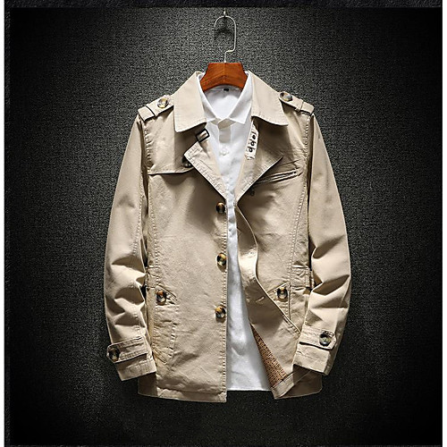 

Men's Trench Coat Daily Winter Long Coat Regular Fit Casual Jacket Solid Colored Oversized Yellow Army Green