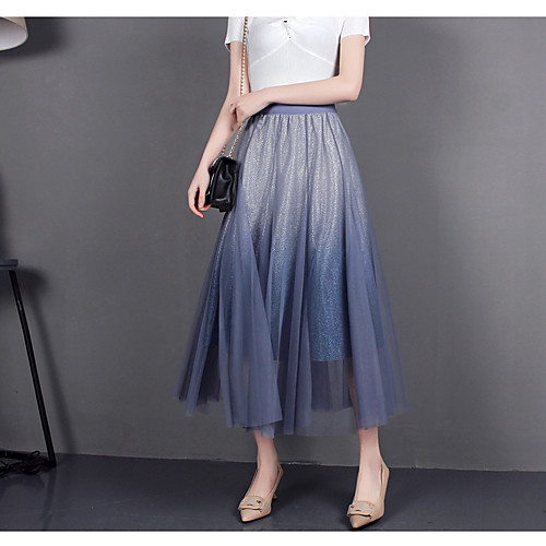 

Women's Casual / Daily Weekend Basic Streetwear Ankle-Length Skirts Solid Colored Layered Tulle Blue Light Brown Green