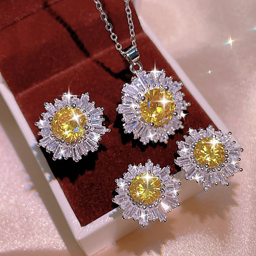 

Women's Gold Clear Cubic Zirconia Jewelry Set Bridal Jewelry Sets Geometrical Floral Theme Luxury Elegant Classic Earrings Jewelry Silver For Anniversary Party Evening Gift Beach 1 set