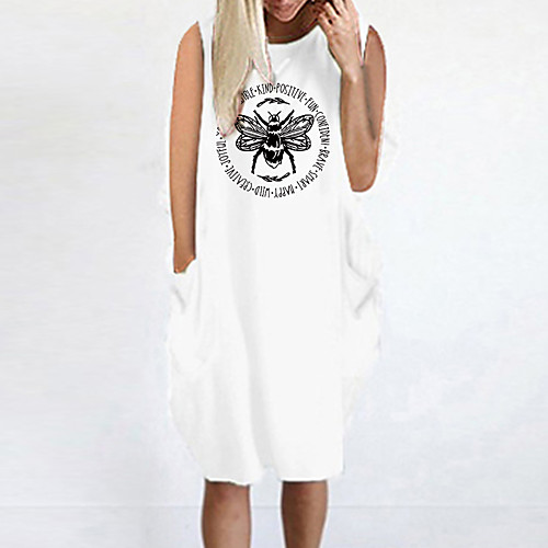 

Women's T Shirt Dress Tee Dress Knee Length Dress Blue Yellow Fuchsia Gray Green White Black Sleeveless Print Summer Round Neck Casual Oversized 2021 S M L XL XXL 3XL 4XL 5XL
